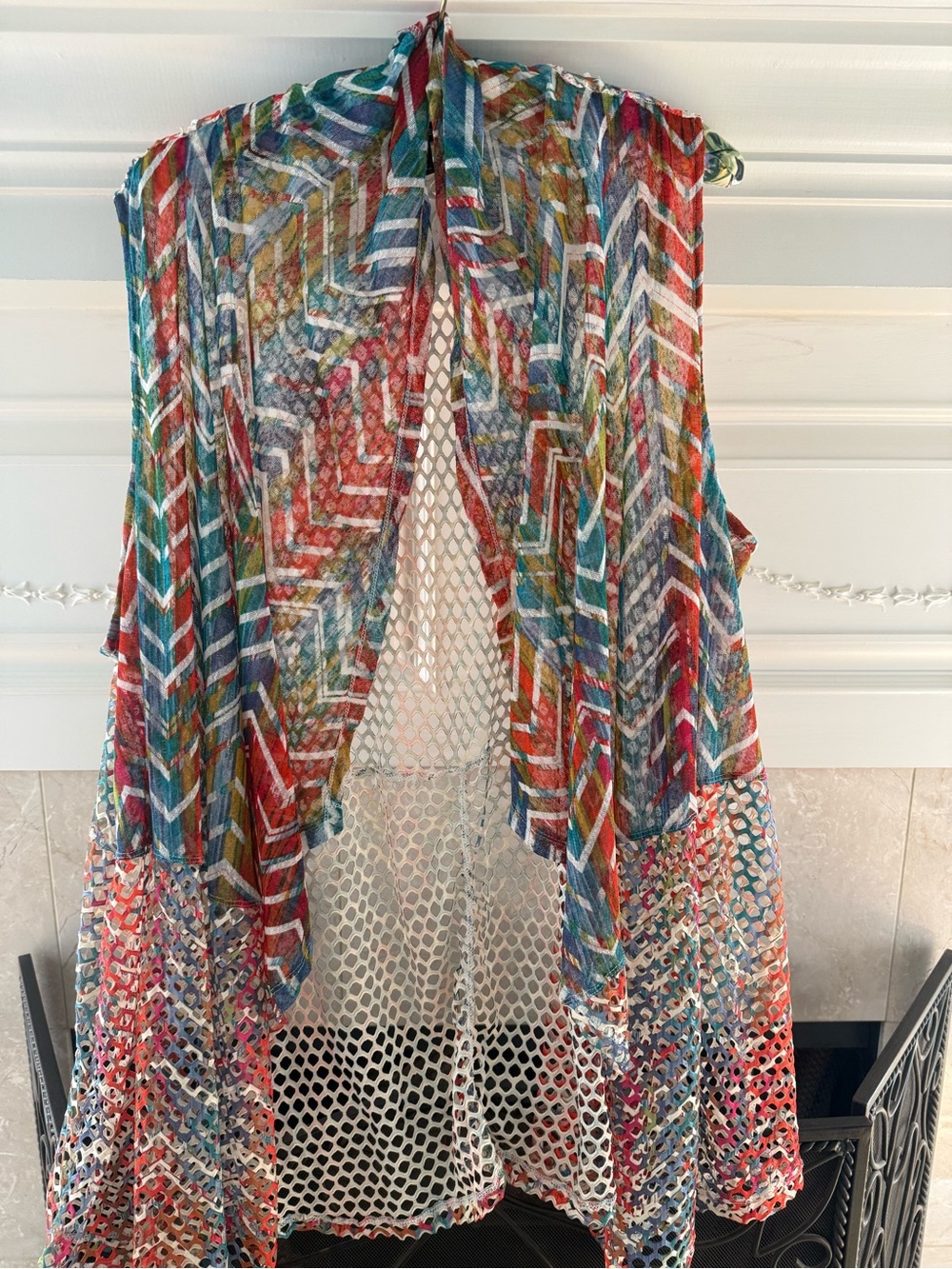 Multiples Sheer Mesh Openwork Vest/Kimono in Multicolor - 3x - sleeveless